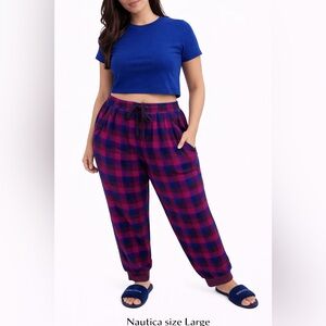 Nautica Women’s Large Plaid Lounge Pajama Pants Cozy Stretch Drawstring Jogger